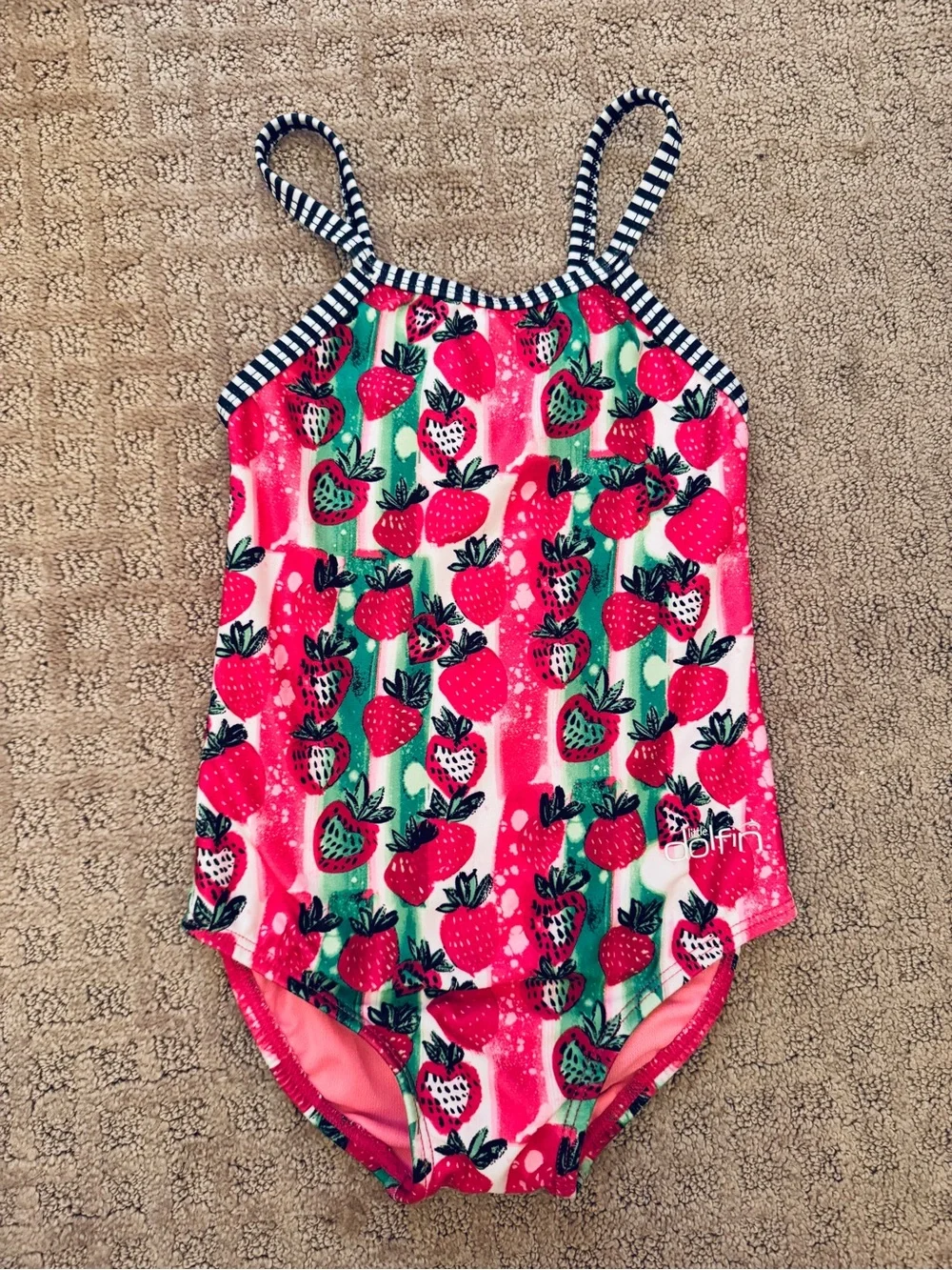 Little Dolfin Pink & Green Strawberry Print Girls' One-Piece Swimsuit